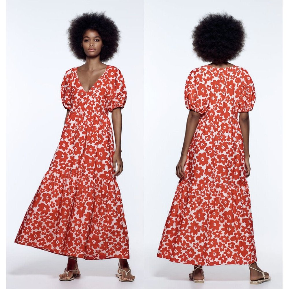 NEW ZARA printed poplin dress
